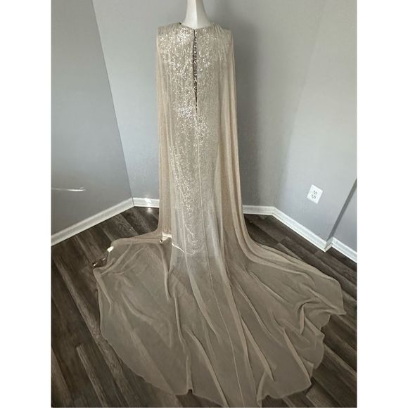 PAMELLA ROLAND Sequin Asymmetric Cape Gown - Picture 11 of 16